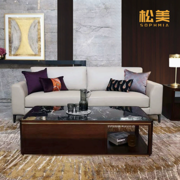 Light Beige Genuine Leather Sofa with Modern Design