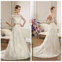 vintage backless lace three quarter sleeve wedding dress