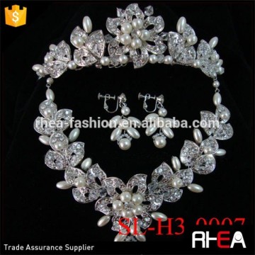 Factory Directly Bridal Jewelry Set Alloy flower Bridal Necklace Earring & Tiara Set