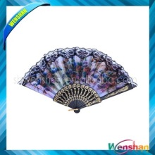 shell-shape silk cover plastic ribs lace fan for sale
