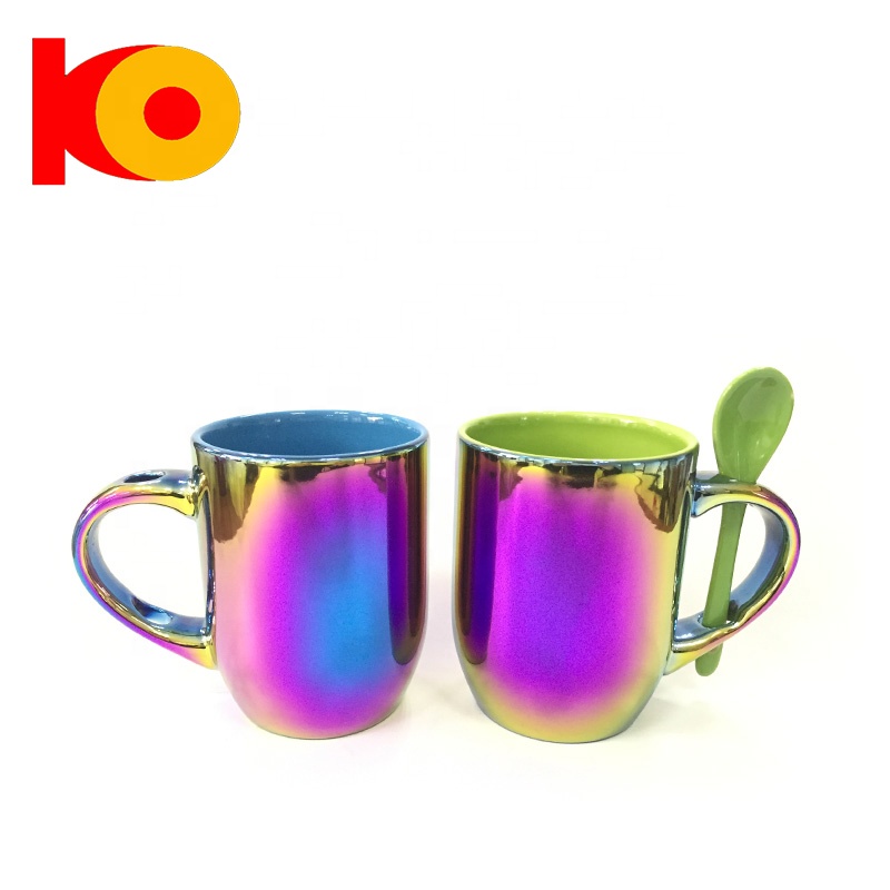 Patterned Coffee Electroplating Mug With Spoon