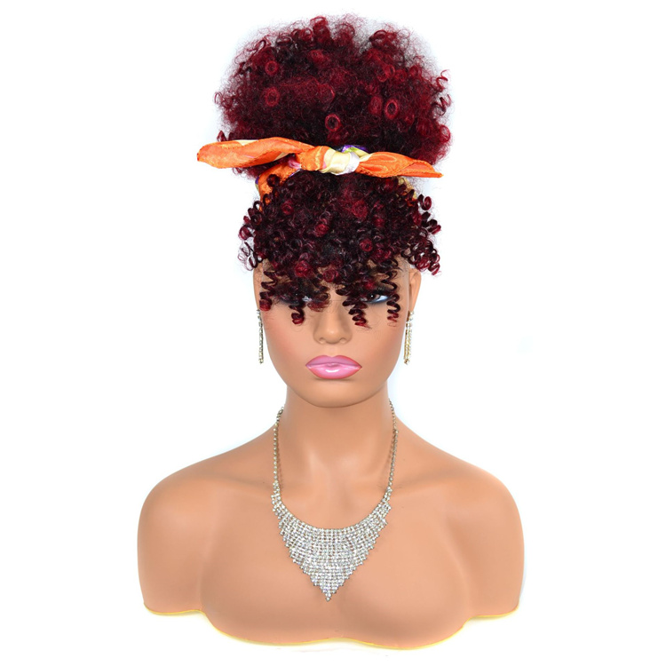 High puff drawstring afro kinky curly synthetic ponytail with bangs