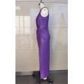 Ladies Sleeveless Sexy Slim Split Purple PU Dress