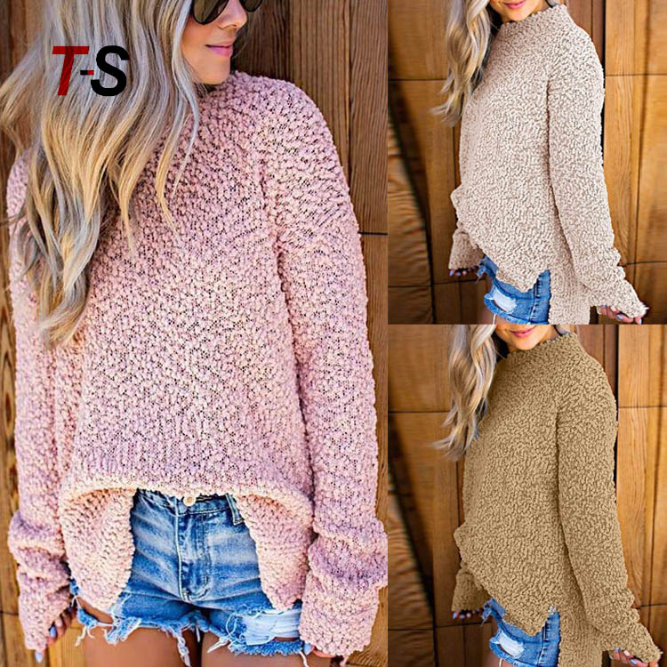 Womens Knitted Womens Sherpa Fleece Side Slit Full Sleeve Jumper Outwears