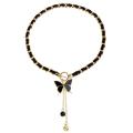 Collier de tour de cou en velours de mode Tiny Pildel Black Collier Star Charms Black Velvet Embapé Gold Chain Choker &amp; Tassel Collier