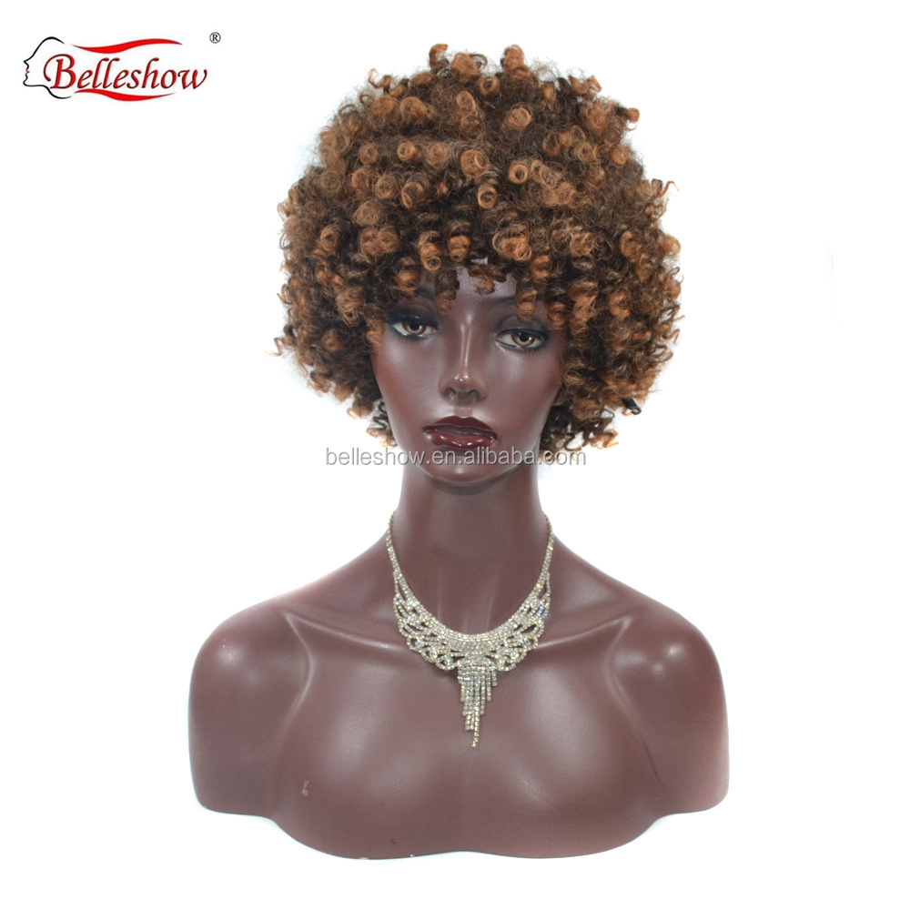 Hot sell wholesale cheap Europe and  popular small roll short hair head wig hat Hot selling African short curly wigs