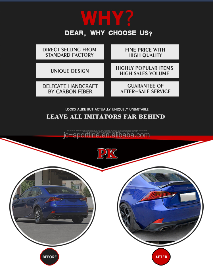Carbon Fiber IS350 Bumper Rear Splitter for LEXUS IS300 F Sport Base Sedan 4-Door 17-18