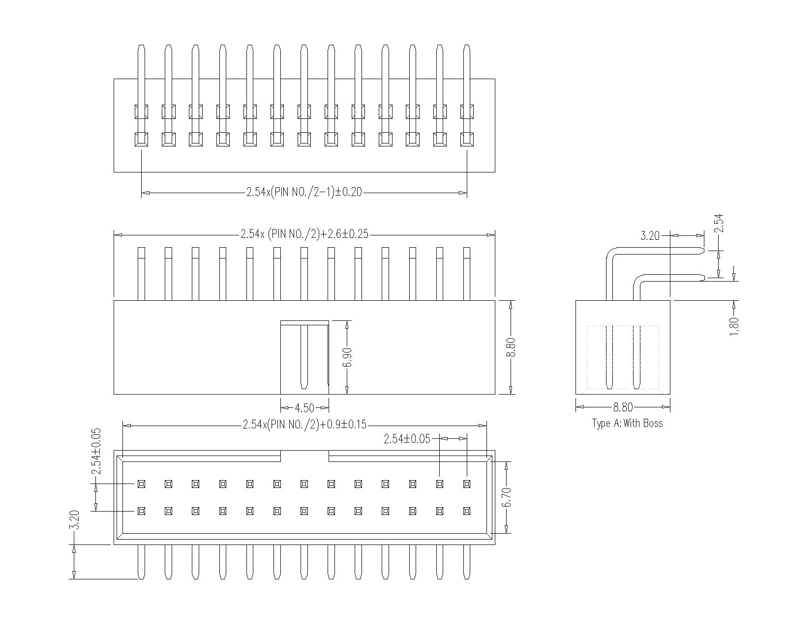 BHDR04-XXXXX 2.54mm Box Header 90° H=8.8 Narr BHDR04-XXXXX 2.54mm Box Header 90° H=8.8 Narr
