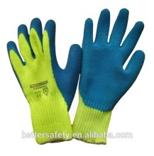 10 Guage Fluorescent Yellow Acrylic Lining Blue Latex Rubber Glove