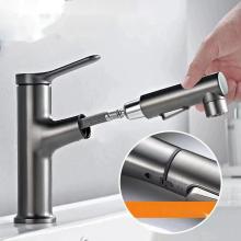 3-Function Nordic Put-Out Gun Grey Kitchen Faucet with Pull Out Basin and Water Stop Switch