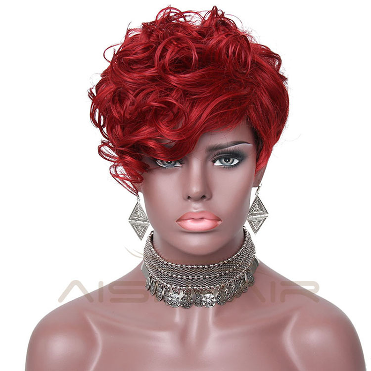 Aisi Hair New Style Short Synthetic Red Curly Pixie Cut Wig