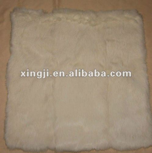 natural white color European rabbit fur pillow with cloth