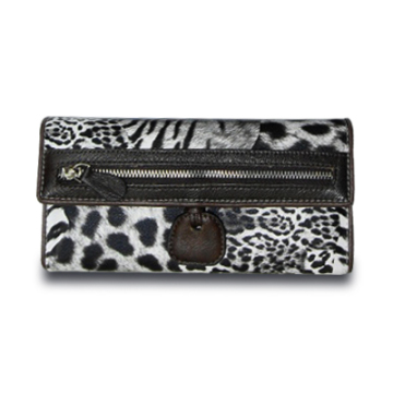 black white leopard stripes leather wallet