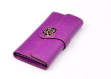 Voilet Zippered Checkbook Wallet / Rose Real Leather Tri Fo