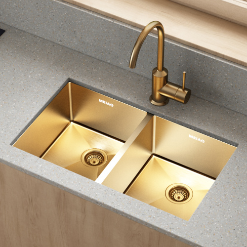 Golden Color Sink Double Bowl Undermount Kitchen Sink