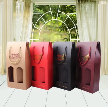 Promotional Double Bottles Laminated Foldaway Paper Bags