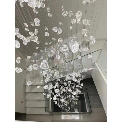 villa decor crystal glass stone spiral staircase chandelier