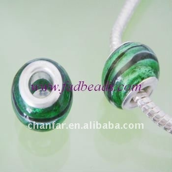 green silver foil glass bead