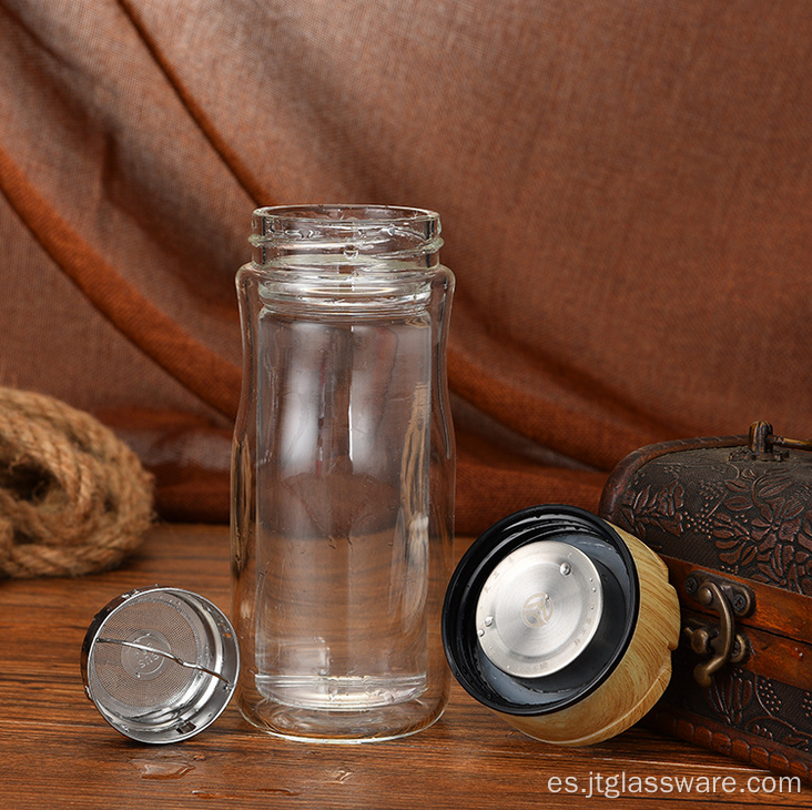 Tetera de agua de vidrio resistente al calor con tapa de madera de bambú natural