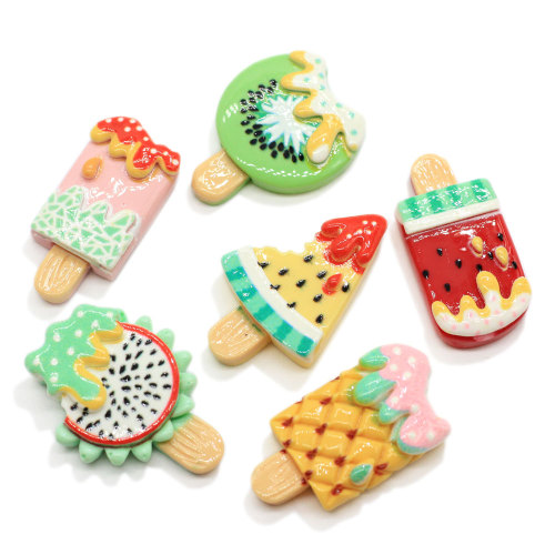 Cute Planar Flatback Fruit Popsicle Kiwi Pitaya Resin Beads for Baby Children Jewelry Accessories