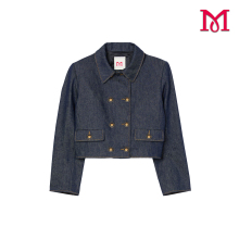 Stylish Deep Blue Women's Coat Featuring Gold