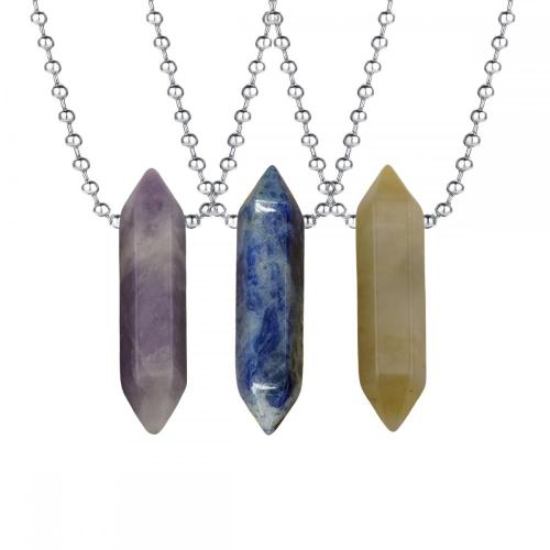 Natural Crystal Double Hexagonal Pointed Gemstone Pendant Necklace with 45cm Chain Gemstone Hexagon Point Pendant choker