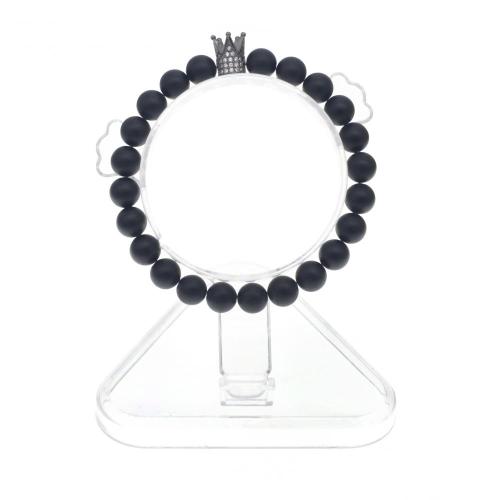 Matted Black Onyx Crown Stretch Bracelet