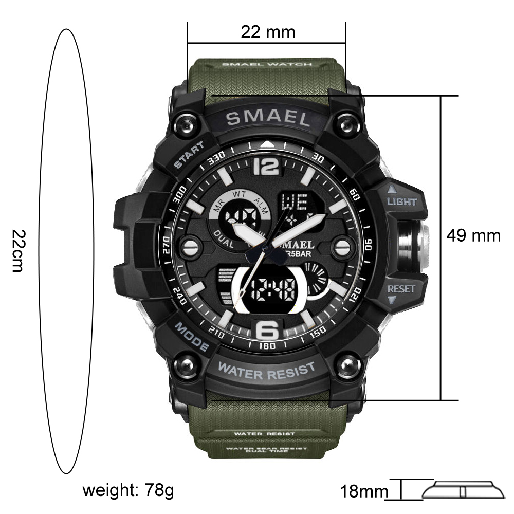 SMAEL 1617C Men Digital & Quartz Watches Plastic Brand Week Display Sport Smart Male Watch