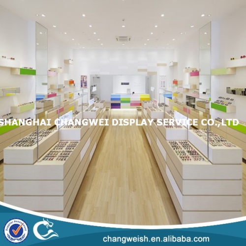 white mdf wood eyeglass display showcase