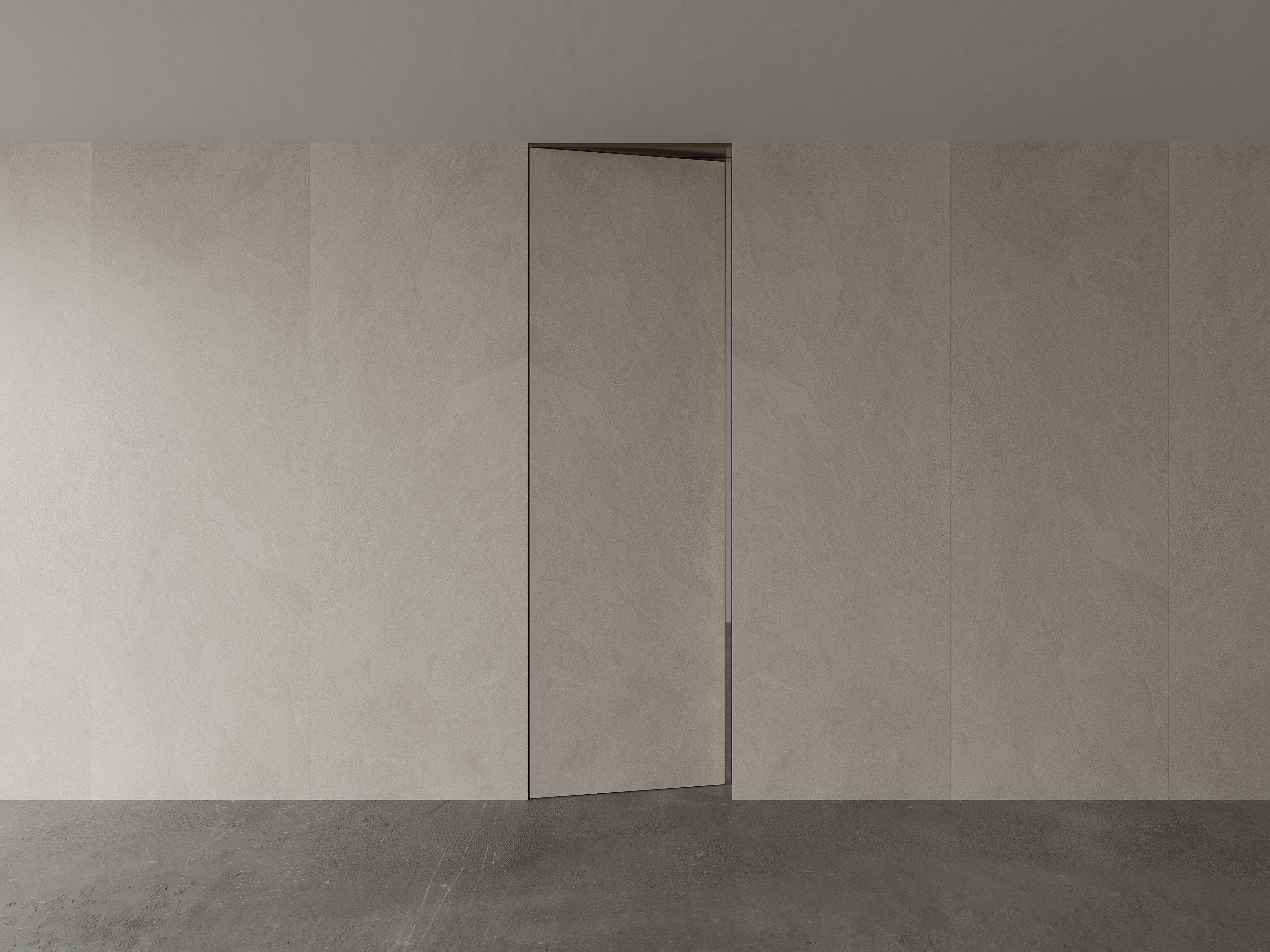 Vista interna de altura total da porta articulada sem moldura cósmica