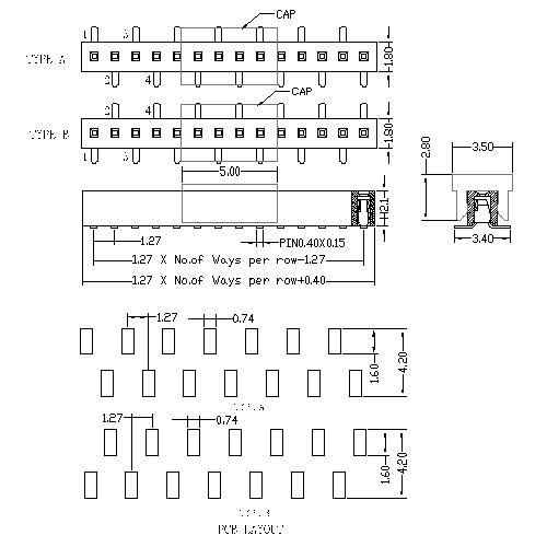 FHCM01-XXSXXXX 1.27X2.1 mm Female Header Single Row SMT