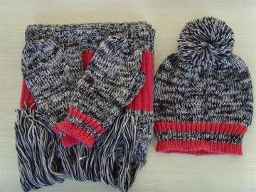 Winter Warm Knitted Cap, Scarf, Gloves Set (KS-2113)