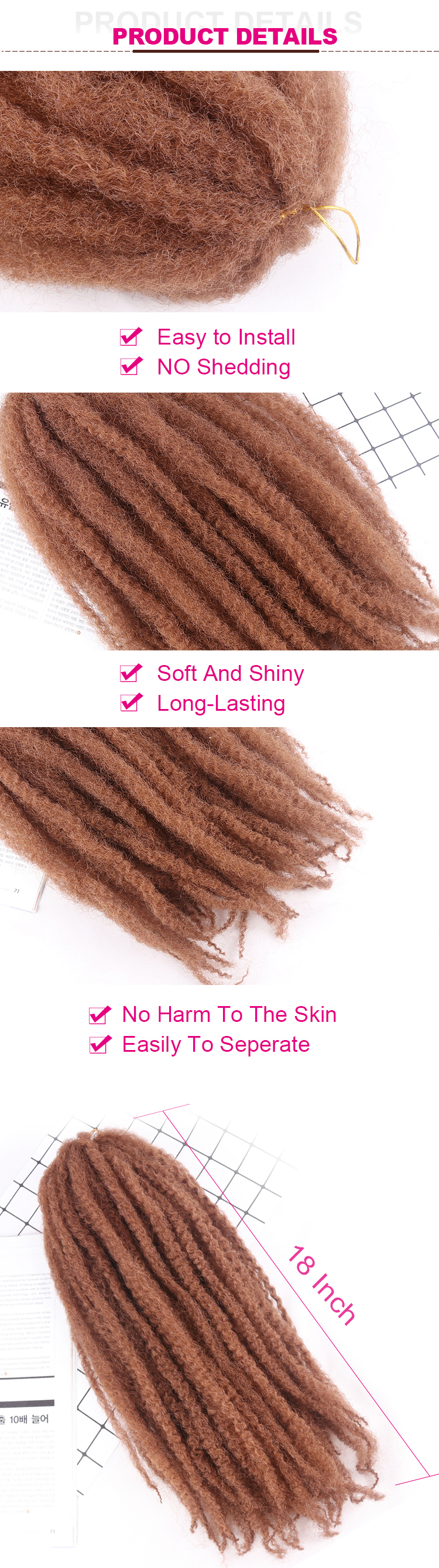 Wholesale 18 Inch 60g Synthetic Fiber Marley Braid Afro Kinky Braid Hair Afro Kinky Twist Hair Marley Hair Braid