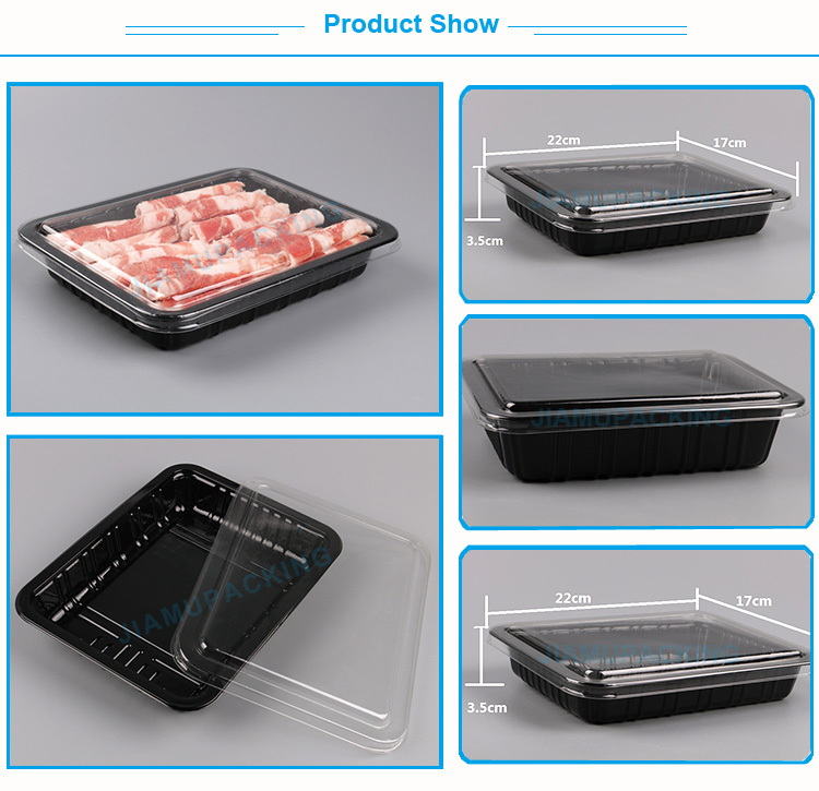 Hot sale rectangular clear or black meat vegetable fruit disposable plastic tray packaging in supermarket