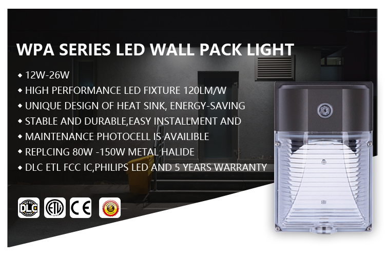 DLC ETL CETL photocell sensor 100w Led Wall Pack light industrial ip65 outdoor 100V-277v industrial street garage light