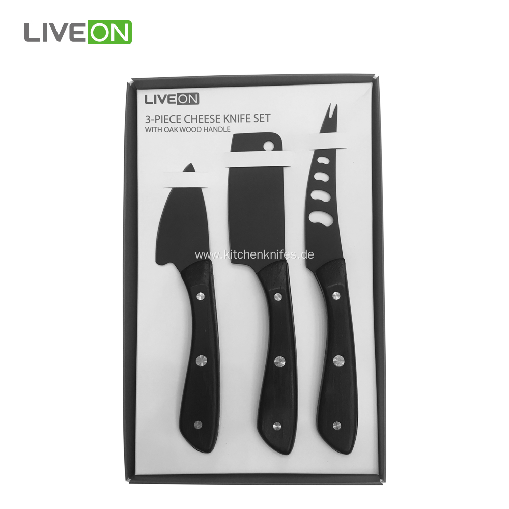 Black Oxide Wood Handle Cheese Knife Set