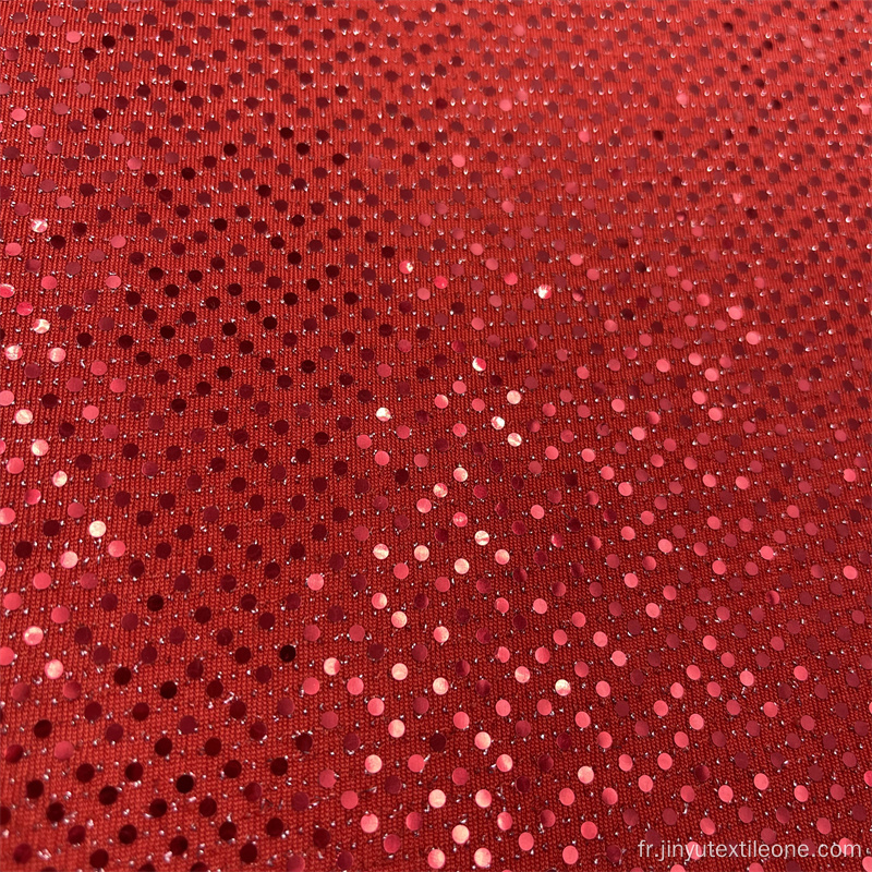 Tissu à paillettes à paillettes rouges pour robe