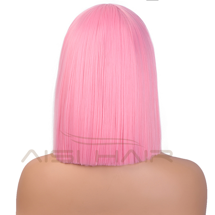 Aisi Hair Synthetic Heat Resistant Wigs For White Black Women Short Straight Pink Bob Middle Part Shoulder Length Hair Wigs