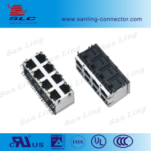 2*4port rj jack Connector Right Angle dip PBT Black rj45 8p8c connector