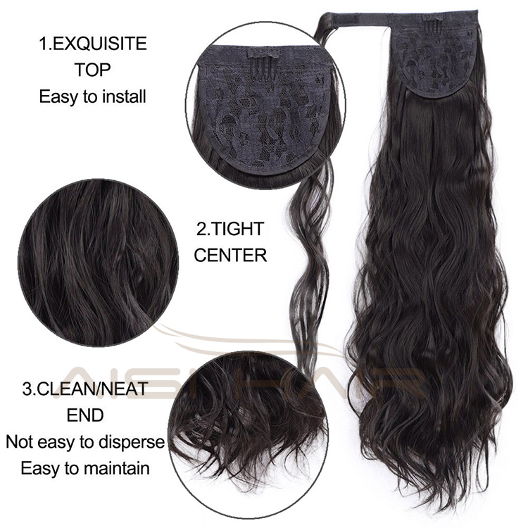 Aisi Hair Long Wavy Clip In Pony Tail Hair Extensions Wrap Around on High Temperature Fiber Synthetic Hair Pieces