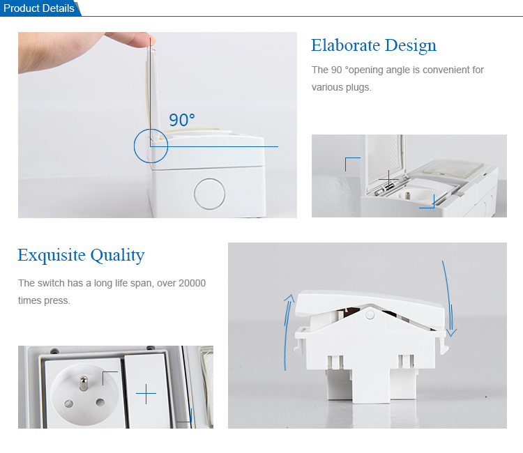 Hot Sale French Style Double Control IP55 Switch Socket with Waterproof Cover