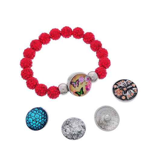 Färgglada Shamballa pärlor Noosa snapin armband med DIY-knappen