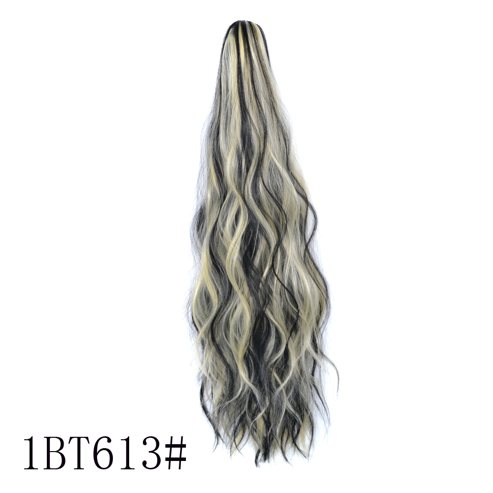 MYZYR Hair Long Wavy Ombre 24INCH Clip On Hair Extensions Claw P ony Tail Synthetic Hairpiece Heat Resistant P onytail