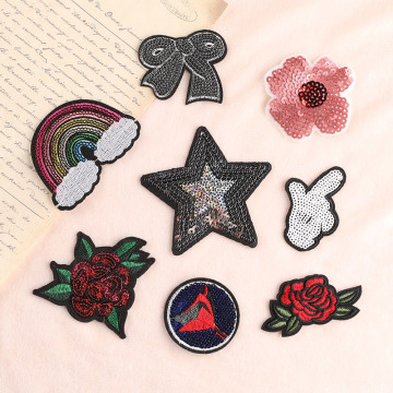 Wholesale Sequin Embroidered Flower Star Rainbow Iron-on Applique for Garments