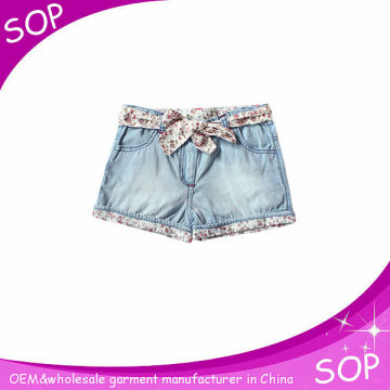 Summer cotton denim short pants floral girls boxer shorts