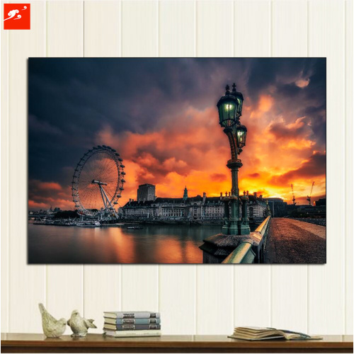 city Dusk skyline canvas painting