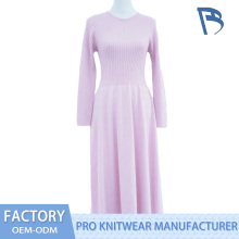 Pink Ribbed Knit Midi Dress