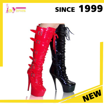 Elegant black and red ABS platform 15cm heels knee high boots fetish boots