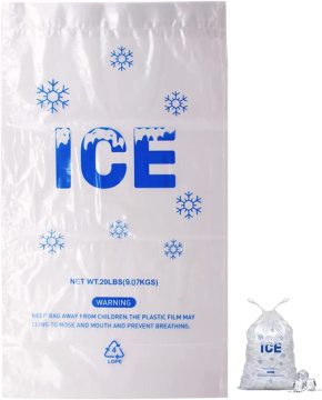 Plastic Ice Cube Bags with Drawstring: 8 lb Capacity Ice Storage Bags