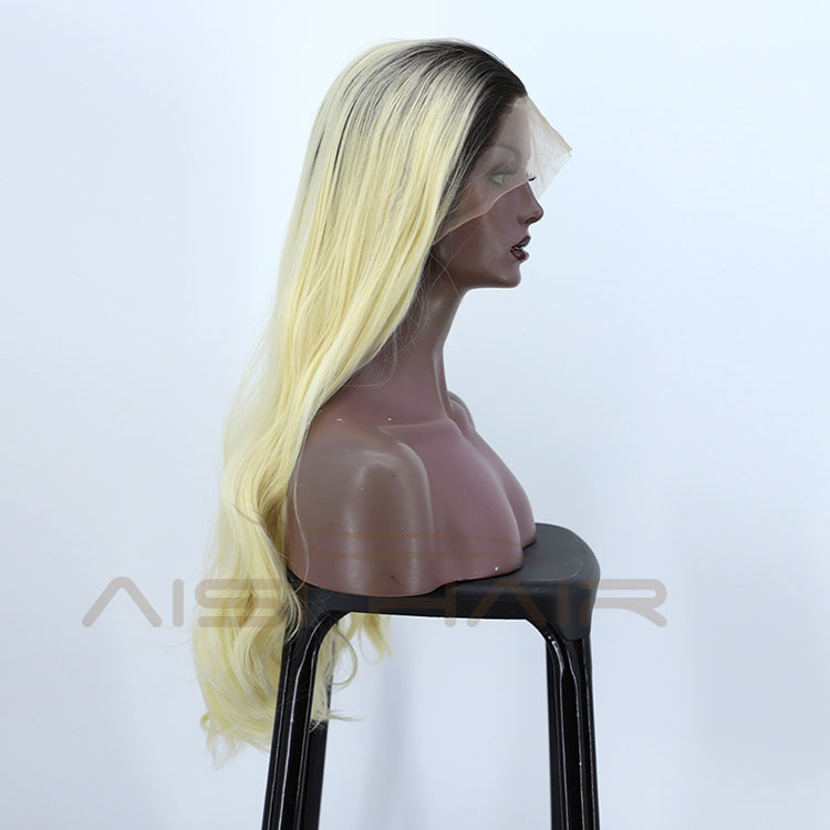 Aisi Hair Top Quality Long Wavy Curly Body Wave Ombre Blonde Lace Frontal Synthetic Hair For Black Women Lace Front Wig